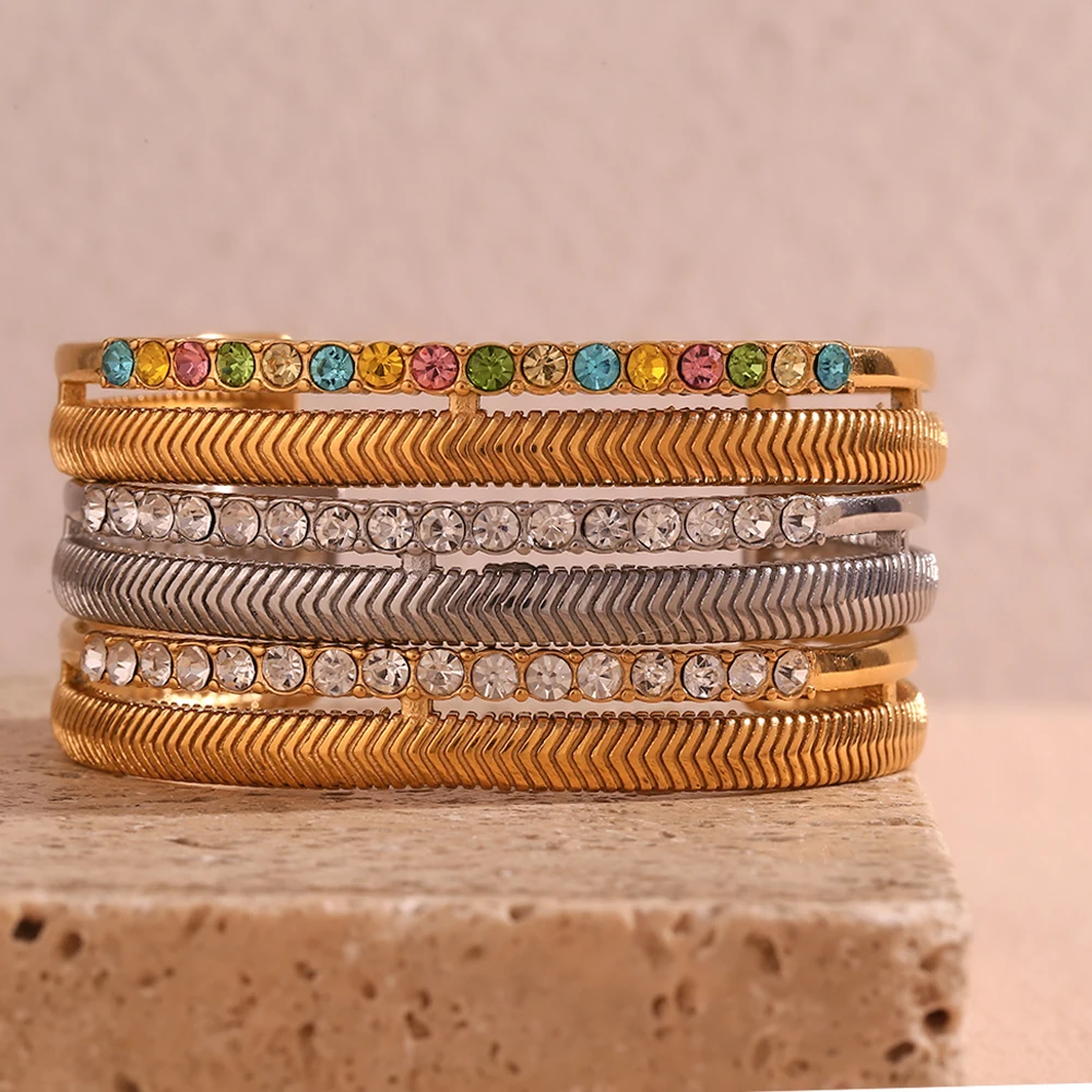 Женский Браслет-манжета из нержавеющей стали, с покрытием из 18-каратного золота