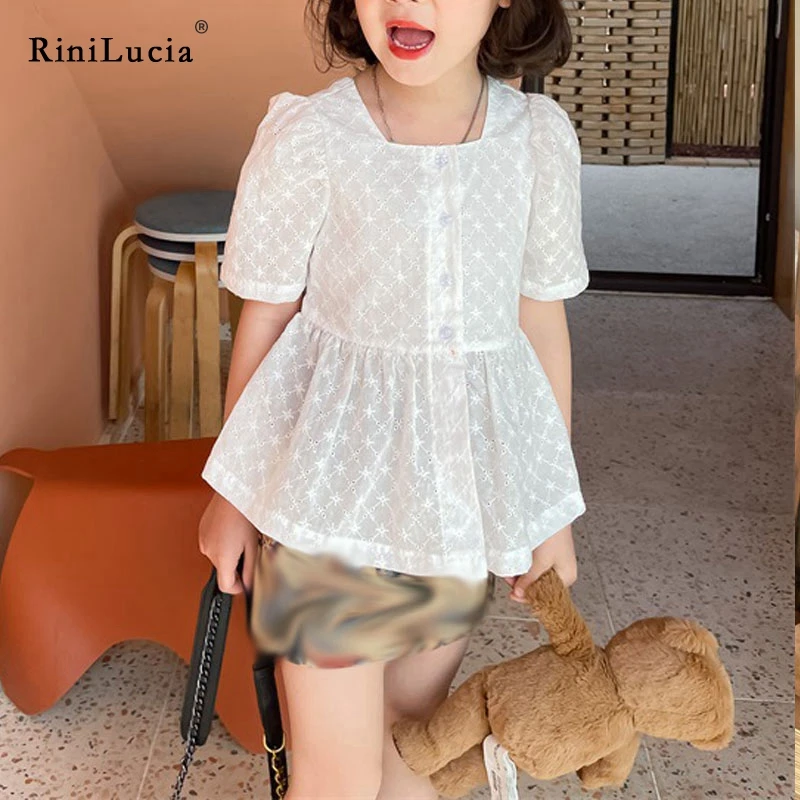 

RiniLucia Girls White Blouse White Hollow Out Blouse Girl Spring Autumn Blouses Children's For Girls Children's Clothing Girl