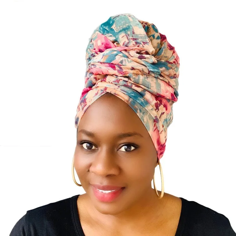 

New Bohemian African Turban Head Scarf Hat Bali Yarn Dyed Top Ball Headband Cap Black Women Headwrap Fashion Headwear Scarf