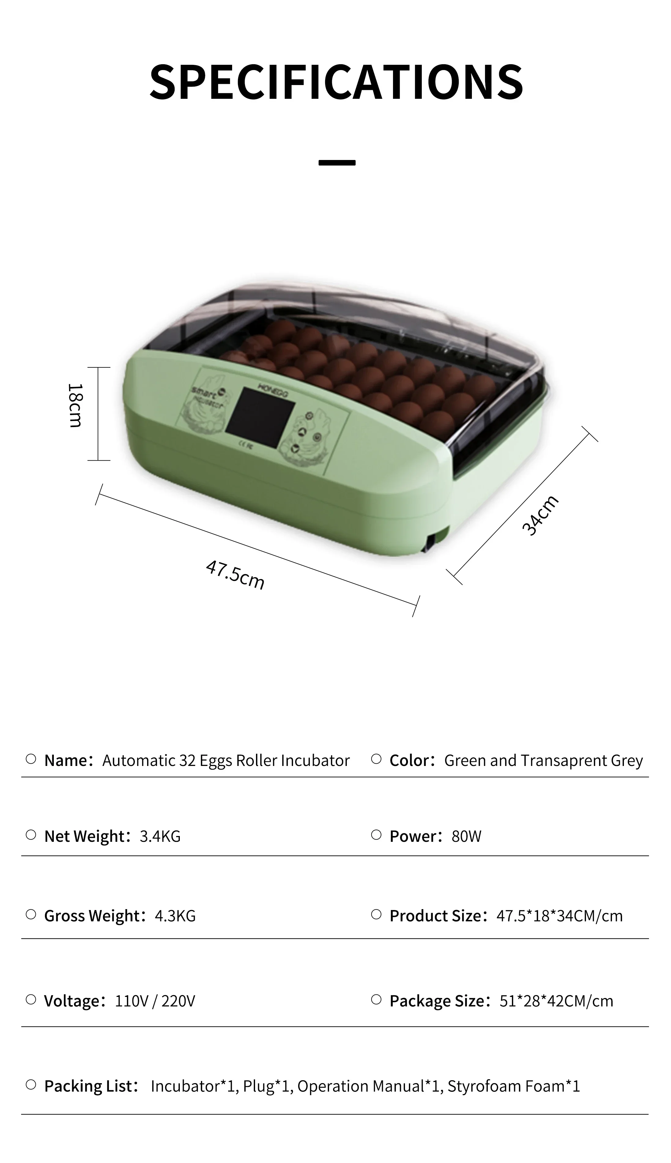 WONEGG новый цветной полностью автоматический инкубатор для яиц курицы