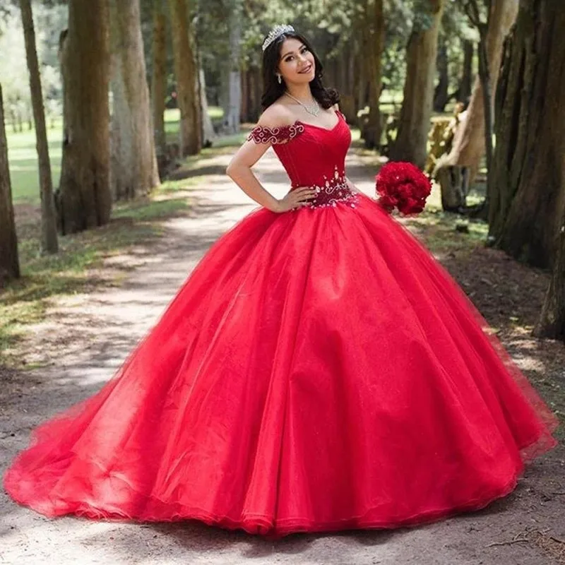

Очаровательные красные платья для Quinceanera, платья принцессы 15 лет, с открытыми плечами, для дня рождения, женское бальное платье, одежда для выпускного вечера и конкурса на заказ