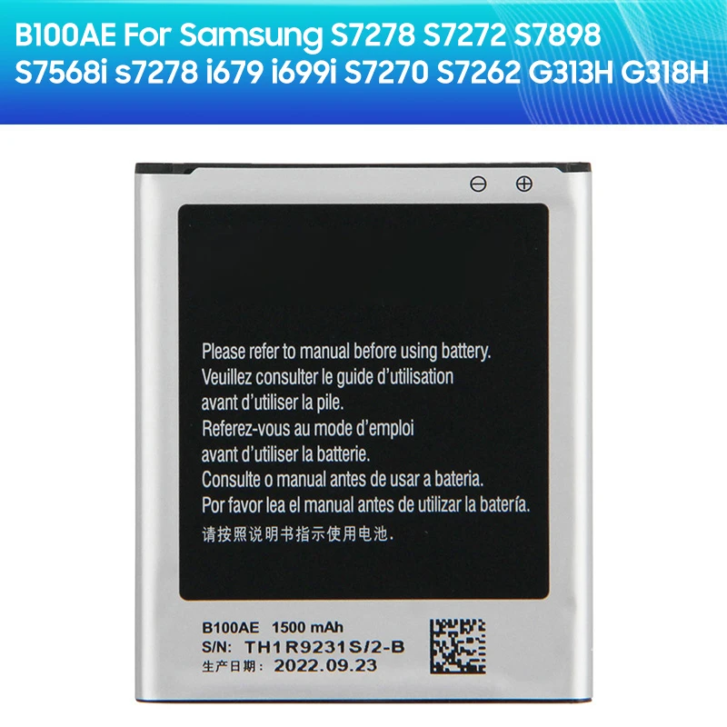 Сменный аккумулятор B100AE для телефона SAMSUNG Galaxy Ace 3 Ace 4 S7898 S7278 S7272 S7568i S7278 S7270 S7390 G313H G318H 1500 мАч Сменный аккумулятор B100AE для телефона SAMSUNG Galaxy Ace 3 Ace 4 S7898 S7278 S7272 S7568i S7278 S7270 S7390 G313H G318H 1500 мАч