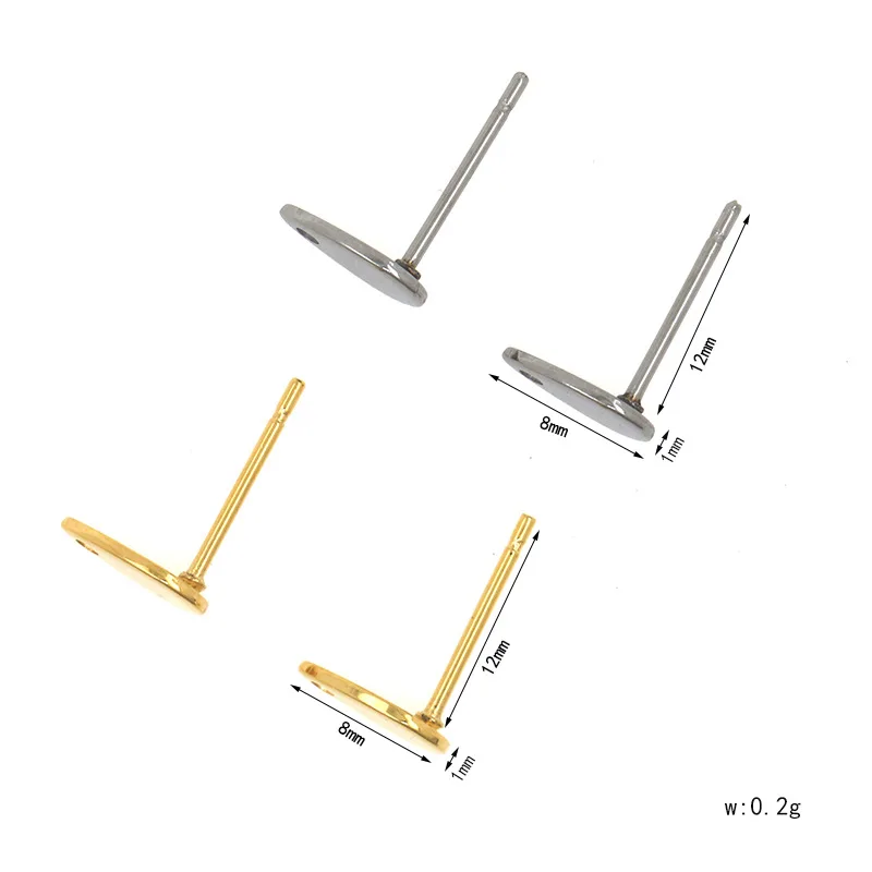 50Pcs Stainless Steel Drop-Shaped Earrings With Hole Blank Base Tray Suitable For 8mm Jewelry DIY Making Earrings Accessories