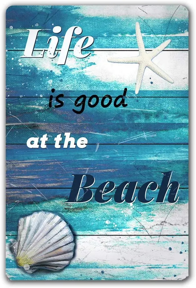 

Life Is Good At The Beach Retro Vintage Metal Tin Sign Home Kitchen Bedroom Hotel Restaurant Wall Art Decor Signs 12X8inches