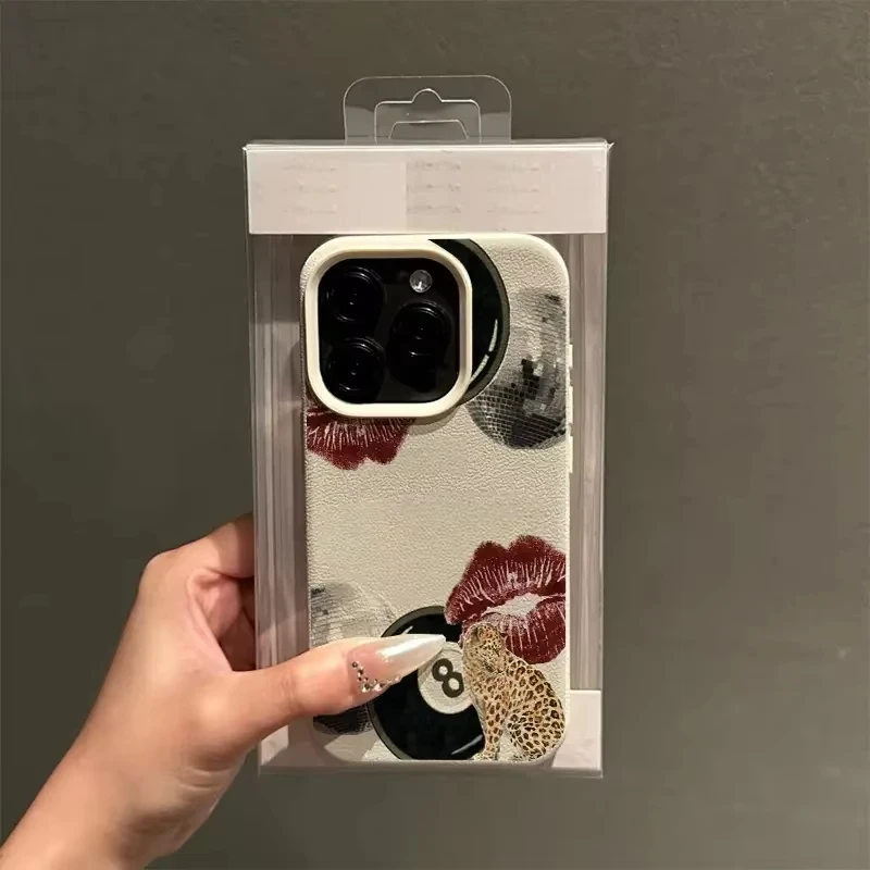 Фото Для iPhone 16, 15, 14, 13, 12, 11 Pro Max Чехол с винтажным принтом губ и леопардовым принтом, чехол с узором в бассейне для iPhone 16, 15 Plus X XS XR Funda №4