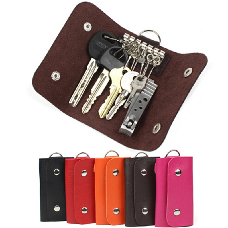 

Bag Storage Wallet Leather Bag Key Holder Case Cover Housekeeper Car 1 Simple Keychain Holders Portable Solid Color Unisex