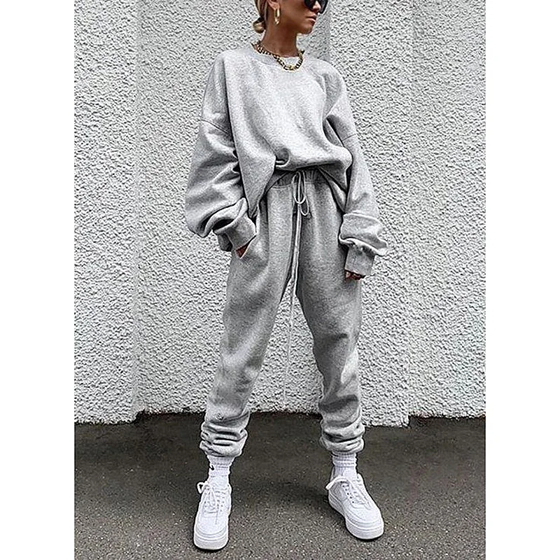 

2021 Spring New Fashion Oversized Loose Female Tracksuit Women Suit Two Piece Set Print Casual Sweatshirts Sweatpants Tracksuit