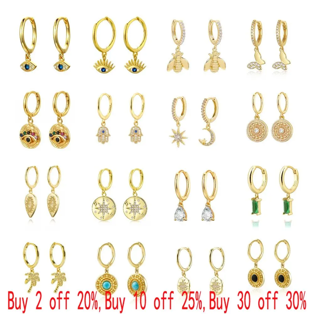 

Gold Color Copper Colorful Rainbow Hoop Pendant Earring for Women Demon Eye Gift Smile Face Fashion Jewelry Crown Earrings