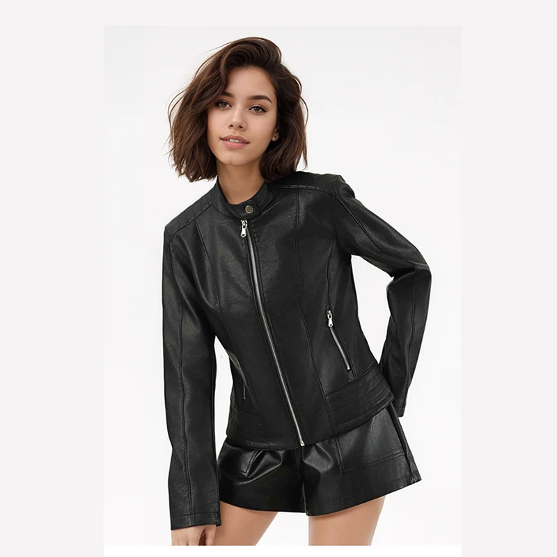 2024 женская осенне-зимняя кожаная куртка сексуальная в мотоциклетном стиле