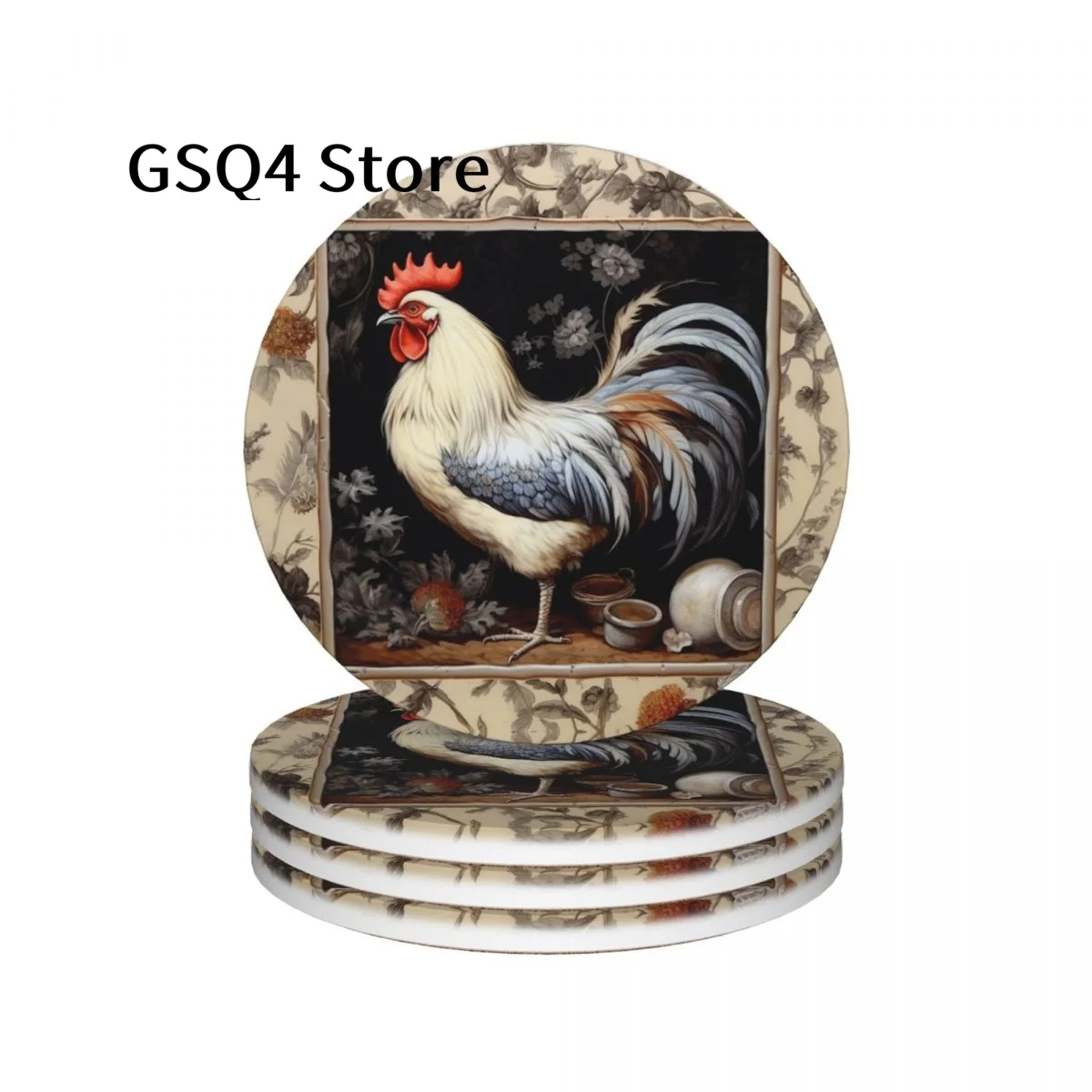 

Farmhouse Rooster Coasters of Drinks Set of 4 Cup Holders Water Absorbing Ceramic Drinks Coaster for Home Kitchen Gift Decor