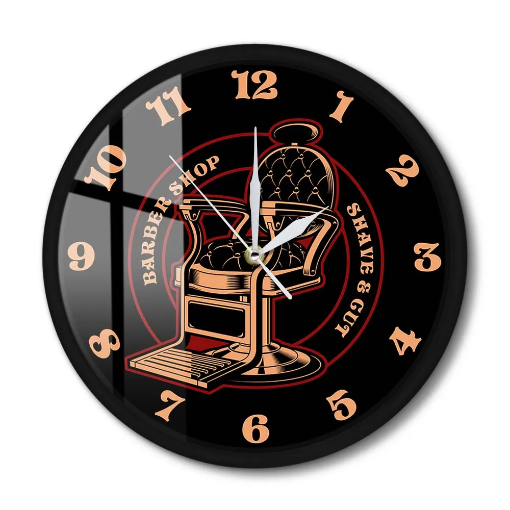Vintage Logo Silent Metal Frame Wall Clock Barber Shop Decor Hanging Wall Watch Gift For Barbers Hair Stylists