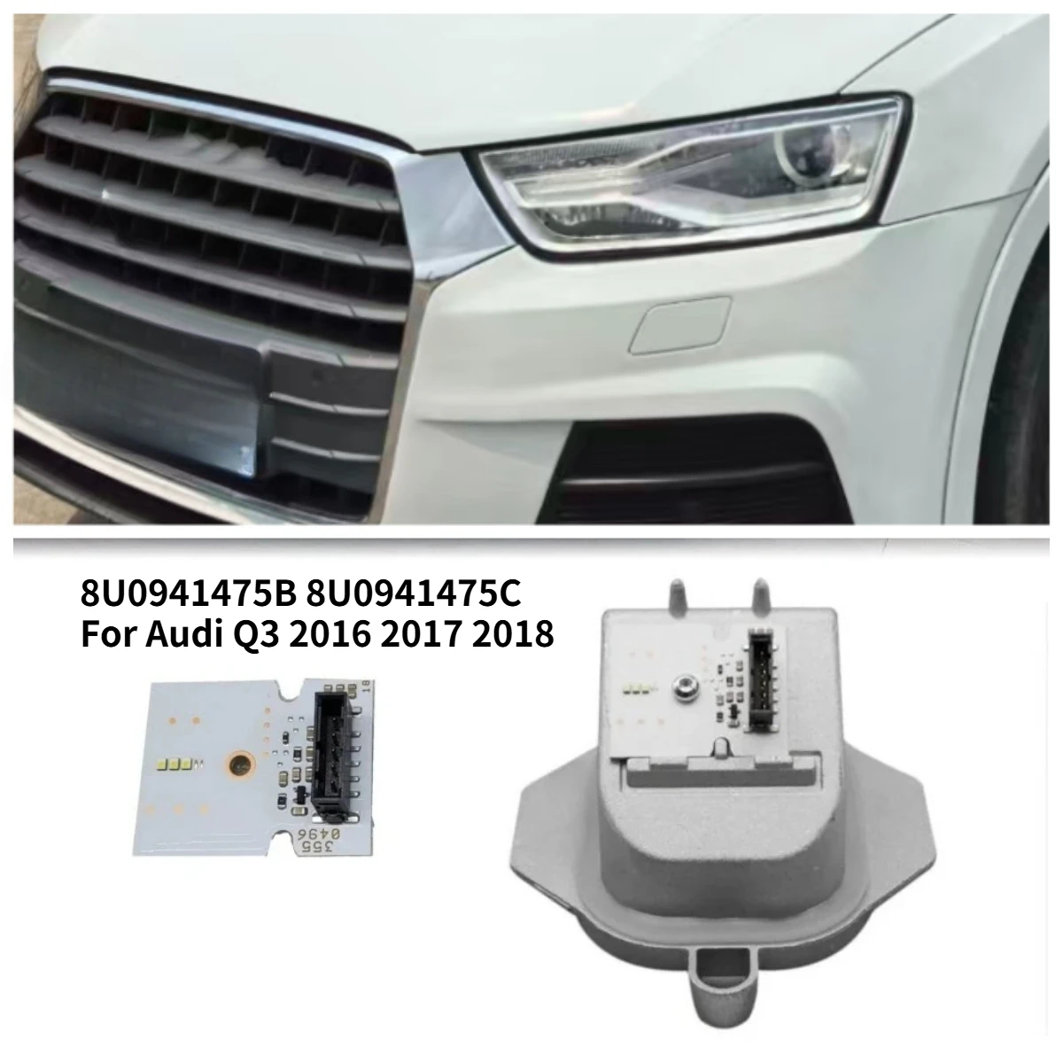 Фото 8U0941475B 8U0941475C Белый светодиодный модуль DRL для Audi Q3 SQ3 2015-2018, замена платы дневных ходовых огней ксеноновых фар №1