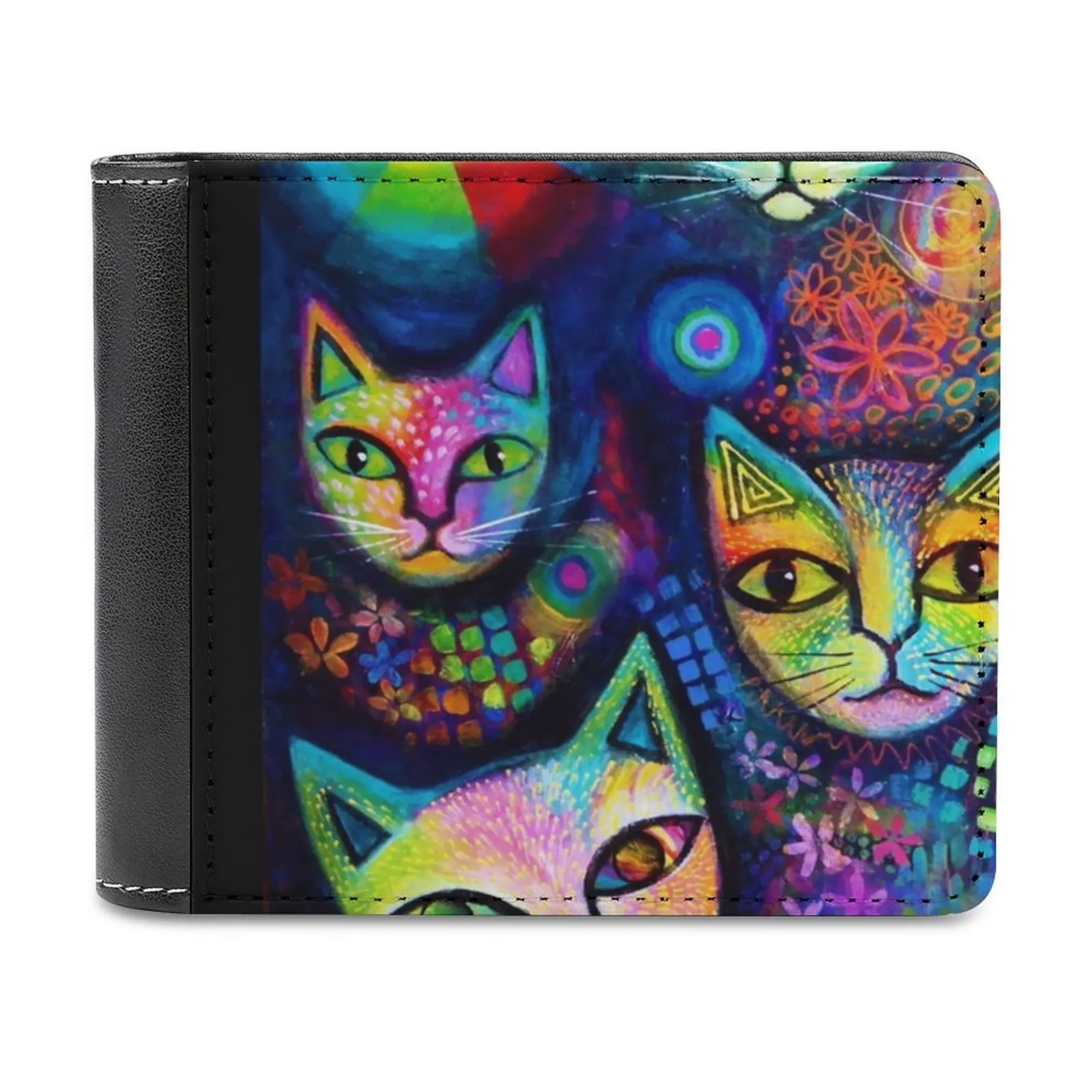 

Magicats Leather Wallet Credit Card Holder Luxury Wallet Colourful Cats Abstract Wearable Art Karinzeller Personalized Wallet