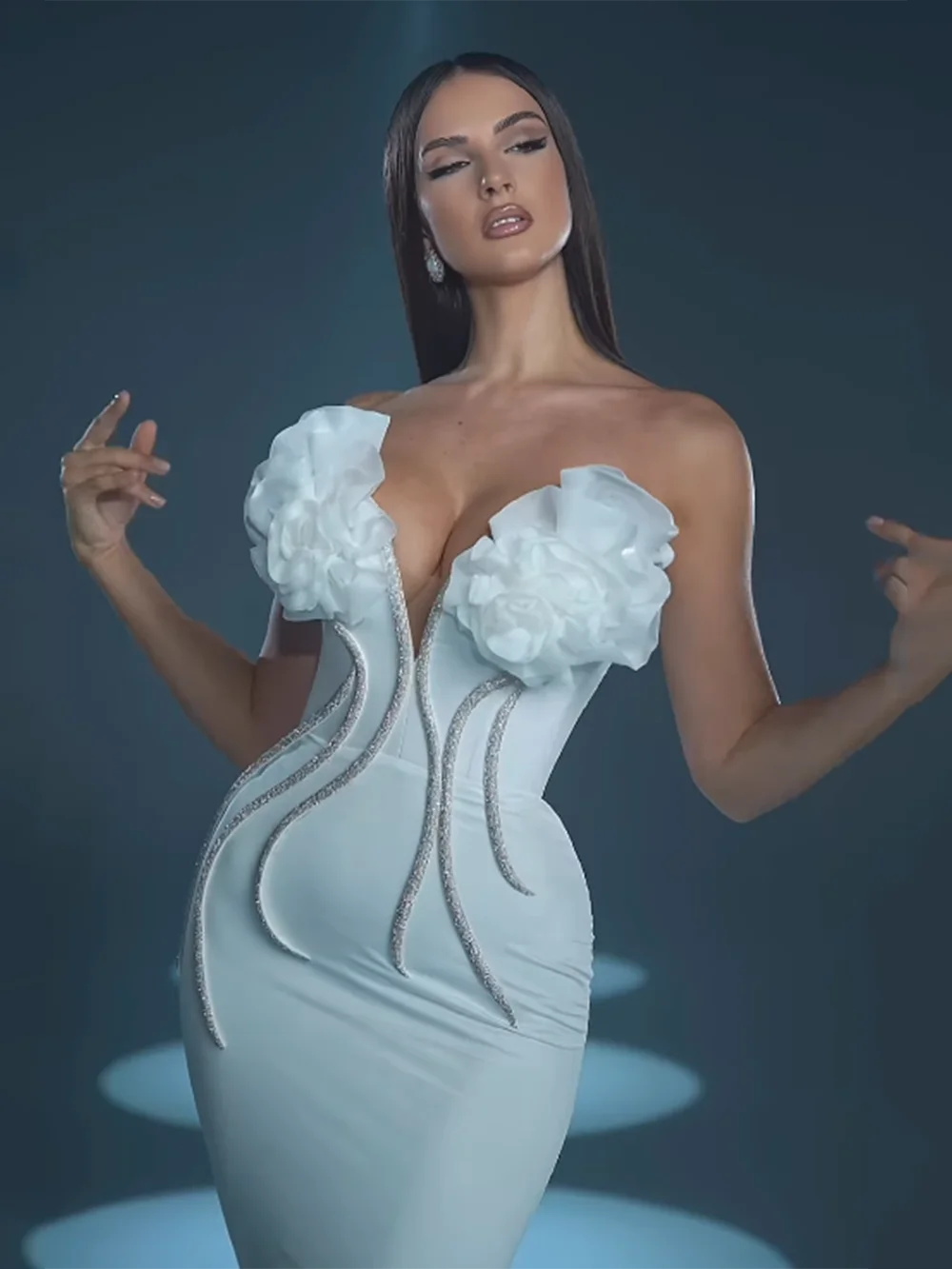 Модное Элегантное Длинное Бандажное платье со стразами и аппликацией для Женщин