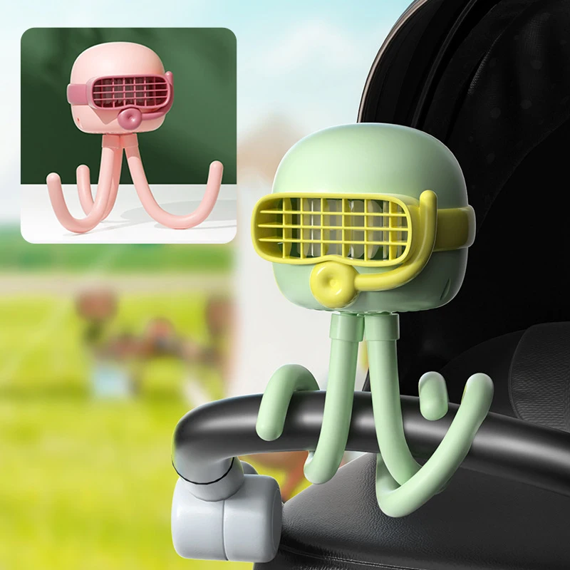 

2000mAh Stroller Fan Portable Rechargeable Fan for Cart Summer Handheld USB Octopus Fan Without Blades Car Accessories Kids Gift