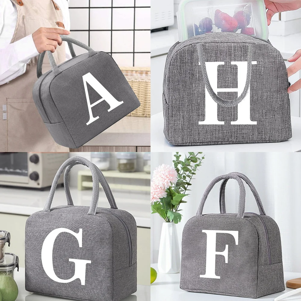

Insulated Cooler Bag for Women Kids Thermal Food Picnic Portable Lunch Box for Kids Tote Lunch Bags for Work White letter Series