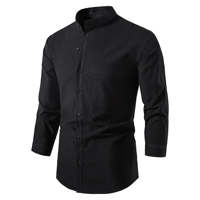 2022 spring and autumn new men's long-sleeved shirt linen button beach yoga casual shirt European size