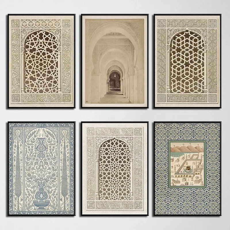 Пейнт sur toile dɺrchitecture de fen summer mosquée islamique vintage affiche musulmane impressions dɺrt mural image pou