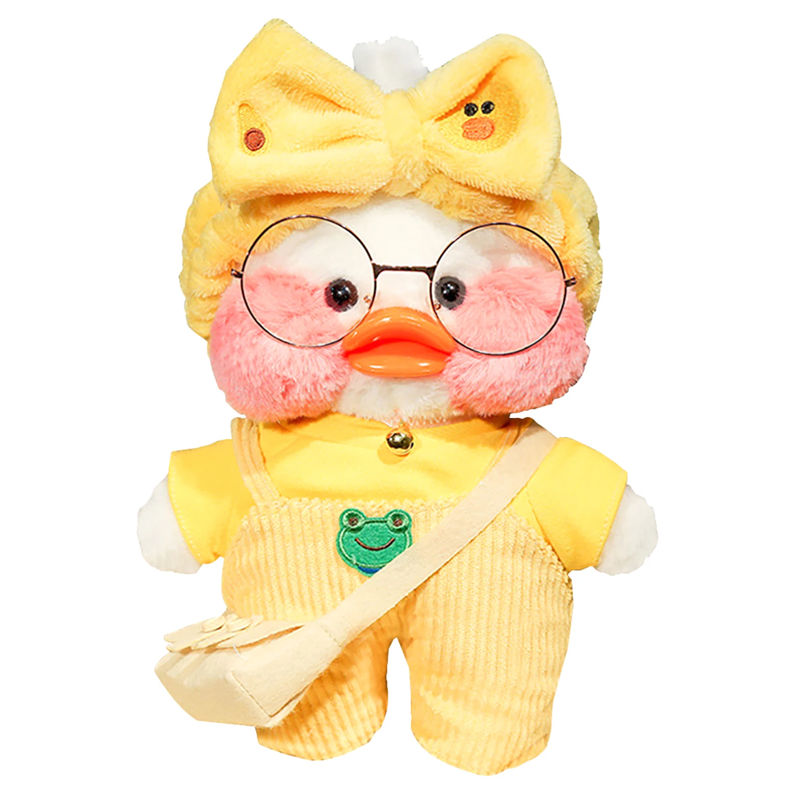 

30cm Home For Kids Clothes Girl With Bag Cute Duck Headband Animal Stuffed Doll Plush Toy Wear Glasses Soft Cartoon Gift