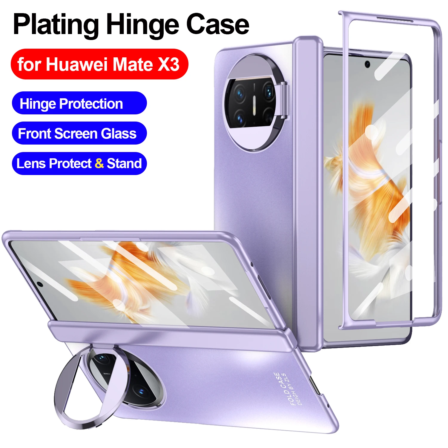 

Hinge Cases for Huawei Mate X3 5G Case Plating Camera Protection Hidden Stand Screen Glass Cover Capa for Huawei Mate X3 Funda