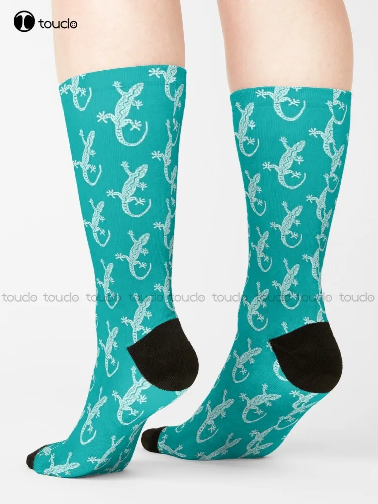 

Gecko Aboriginal Art On Teal Socks Men'S Socks High Quality Cute Elegant Lovely Kawaii Cartoon Sweet Harajuku Cotton New Popular