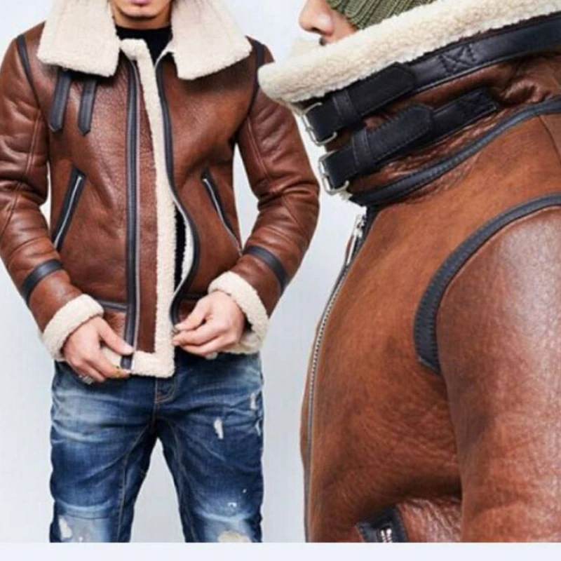 

Spot 2022 Autumn Winter Europe and America Solid Zipper Jacket Thickened Locomotive Men's Retro Coat Leather Coat