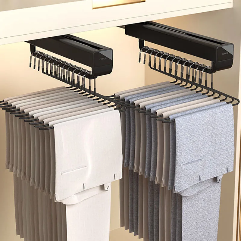 

Pants Storage Rack Wardrobe Clothing Holders Trousers Racks Suit Shelves Push pull Damping Dress Organizer no Clothes Hook
