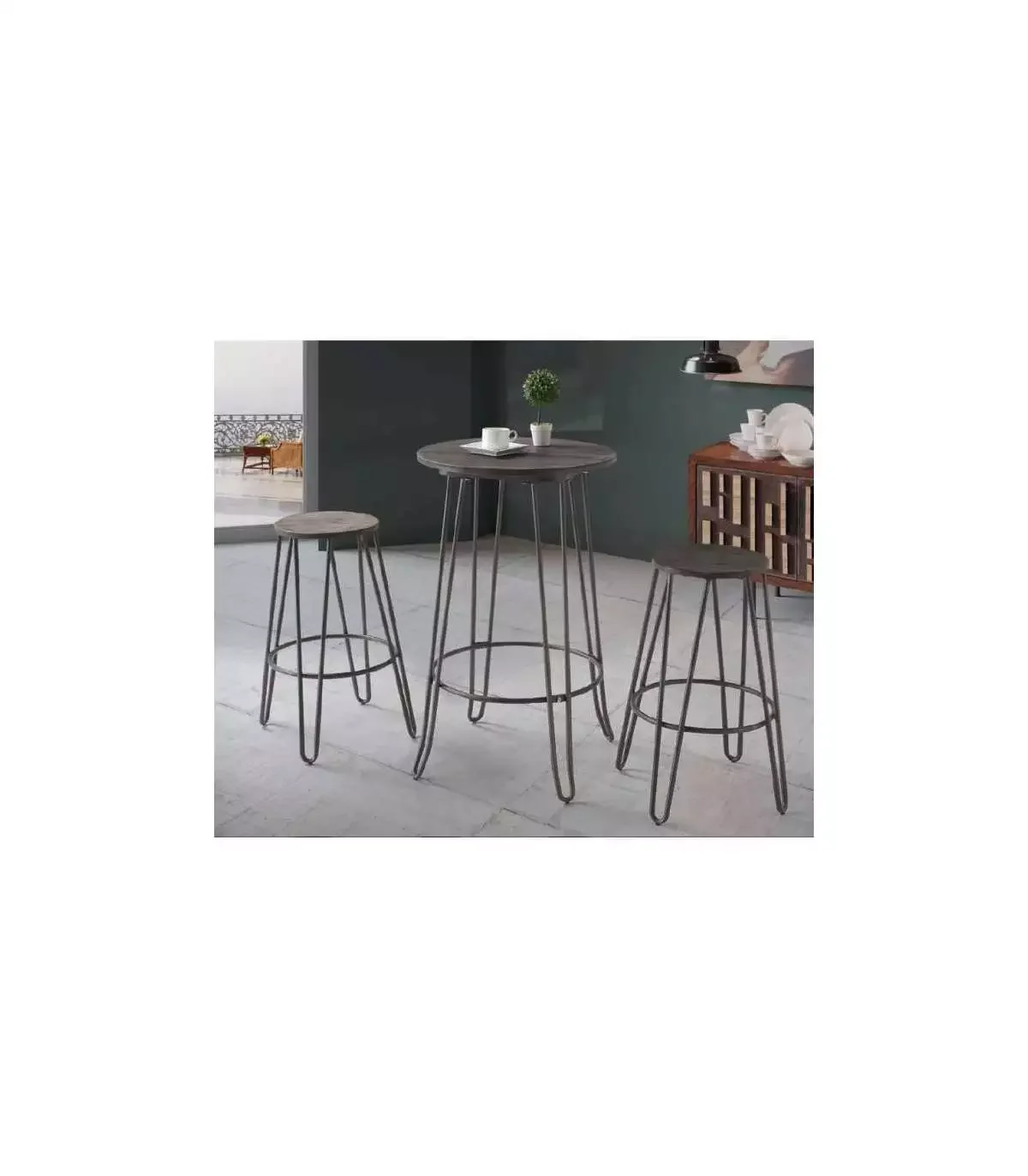 

Table Set with Chairs for Living Room Stools Set Kitchen Table and 2 Stools Finished metal/Wood KitCloset Board Room Furniture H