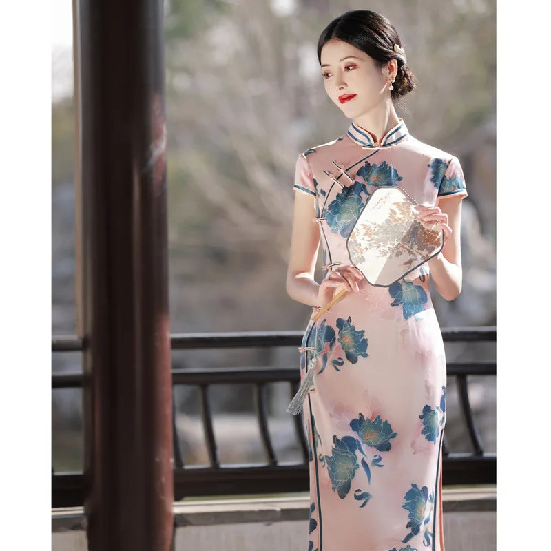 Современное улучшенное Ципао средней длины в китайском стиле повседневное