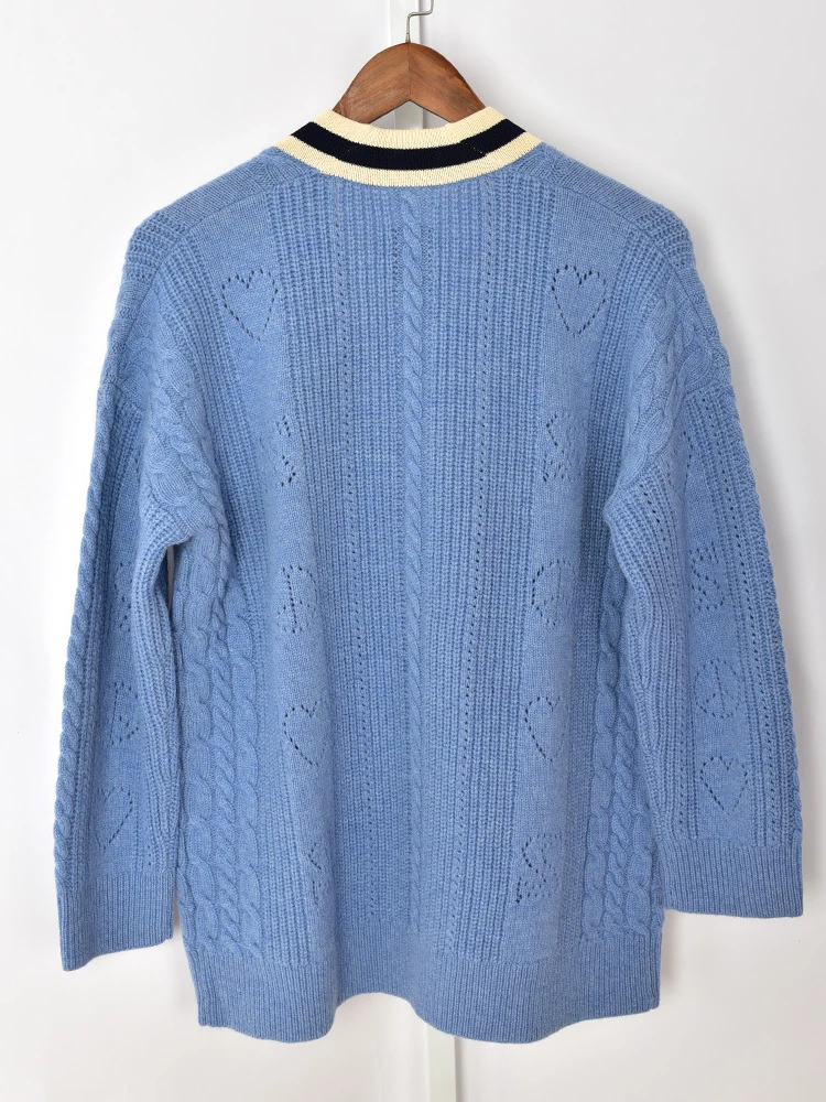 Женский трикотажный кардиган EOS Paris Синий Свободный вязаный с контрастной