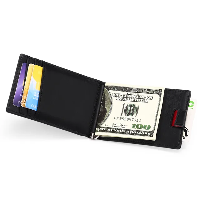 Men's Double Fold Genuine Leather Wallet RFID Minimalism Business Credit Card ID Badge Holder Bag Money Clip for Men 5