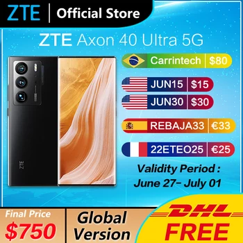 הגלובלי גרסה ZTE Axon 40 Ultra SmartPhone 6.8 ''גמיש מעוקל תחת מצלמה Snapdagon 8 Gen 1 Ocat Core 64MP לשלושה מצלמות