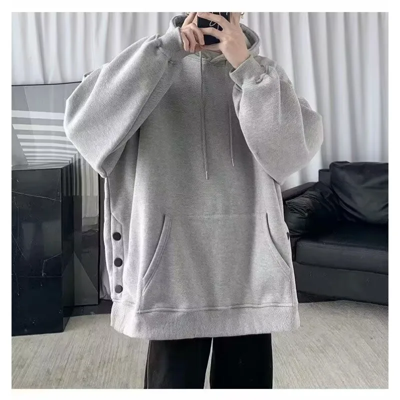 

Breasted Sweater MenSpring and Autumn Versatile Hooded Jacket Hong Kong Style Japanese Style Loose Fashion Label Hem Split Top