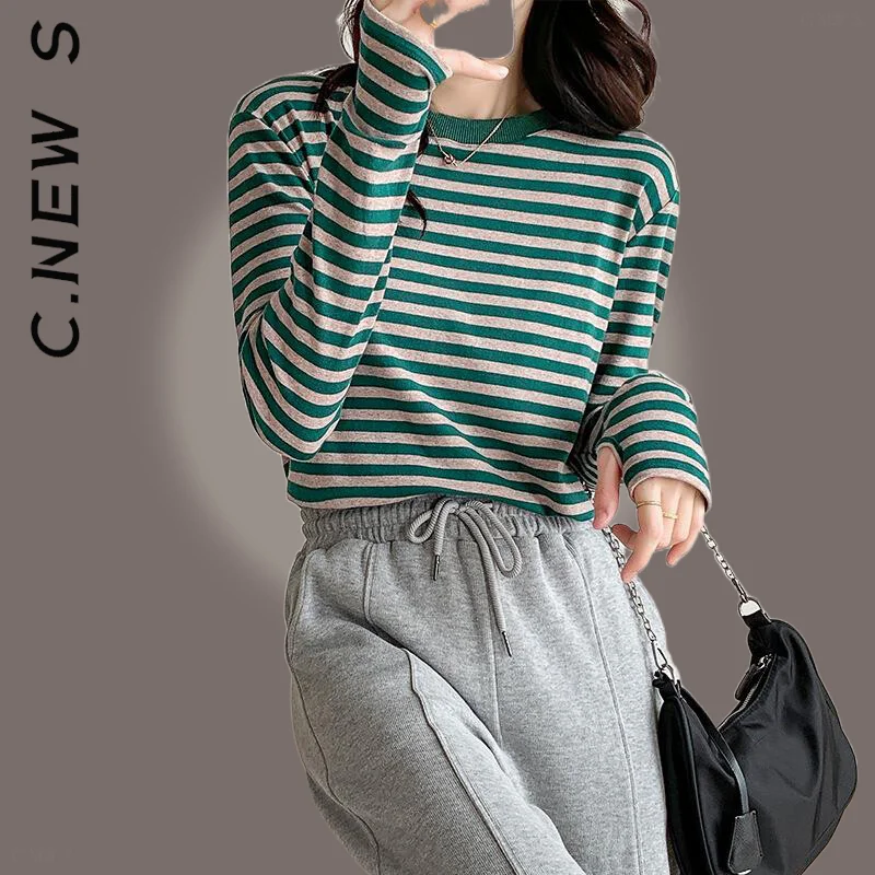 

C.New S New Shirt Women Chic Simple Top Women Casual Tops Women Stripe Lady Retro Tops Office Retro Lady Women Loose Female Tops