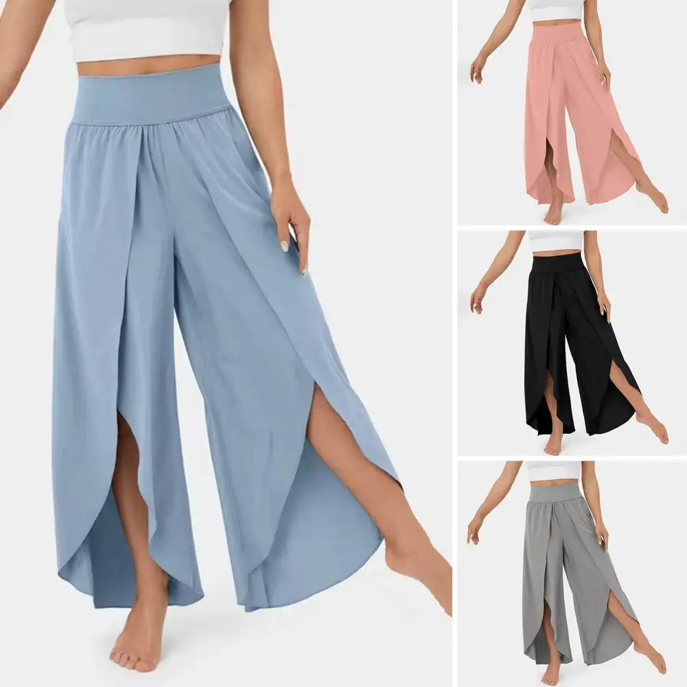 

Women's Slim Pants High Waist Yoga Pants Solid Color Thin Ninth-Length Women Wide Waist Casual Loose Flowy Split Wide Leg Pants