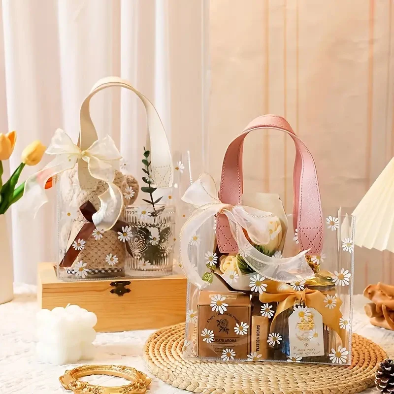

1PC Wedding Favor for Guests Transparent Gift Tote Bags Daisy Packaging Bag PVC Party Supplies Candy Box Gift Bag INS Style