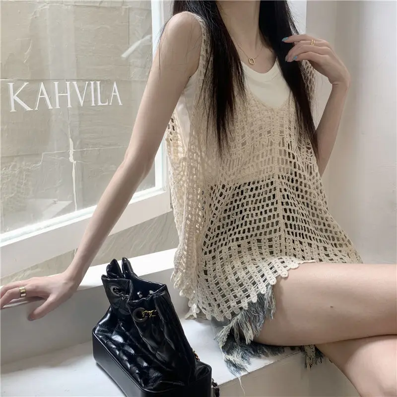 

Women Vintage Crochet Cropped Tank Top Female Hollow Out Knitted Pattern Camisole Summer Sleeveless Cover Up Vest Waistcoat G154