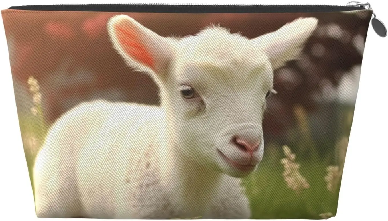 Симпатичная кожаная дорожная косметичка с принтом ягненка