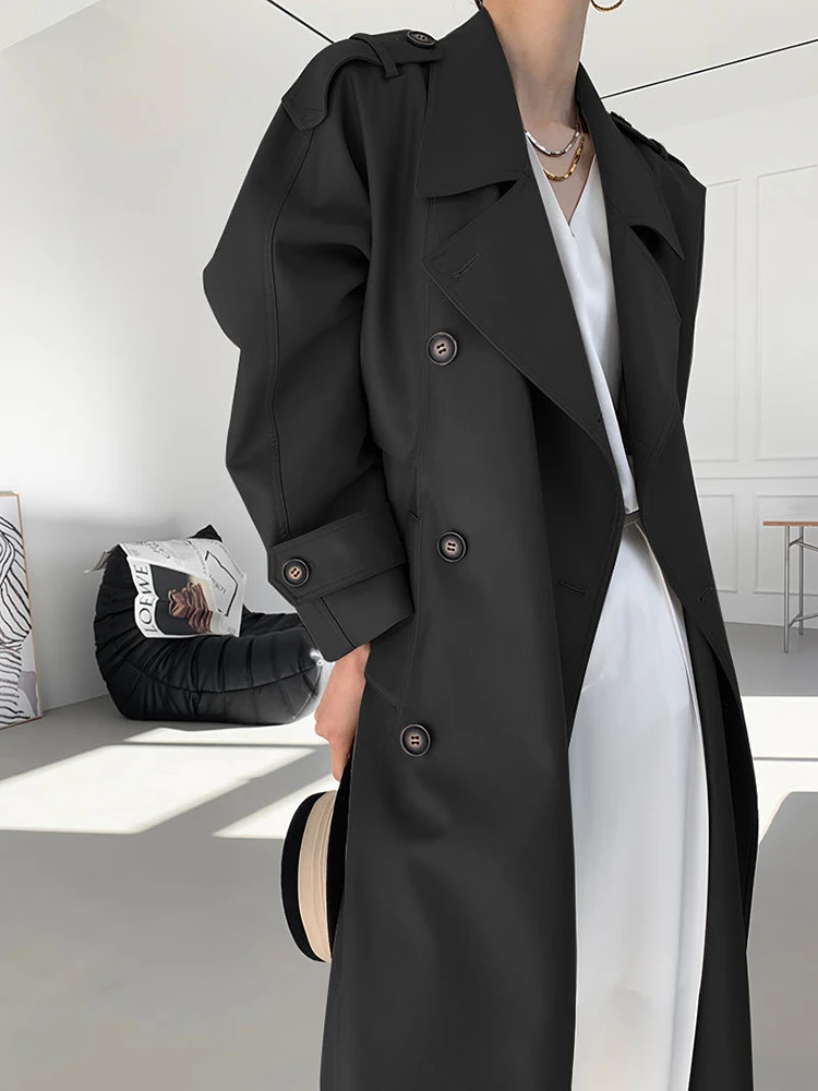 Модный осенний новый офисный женский плащ с лацканами двубортная свободная