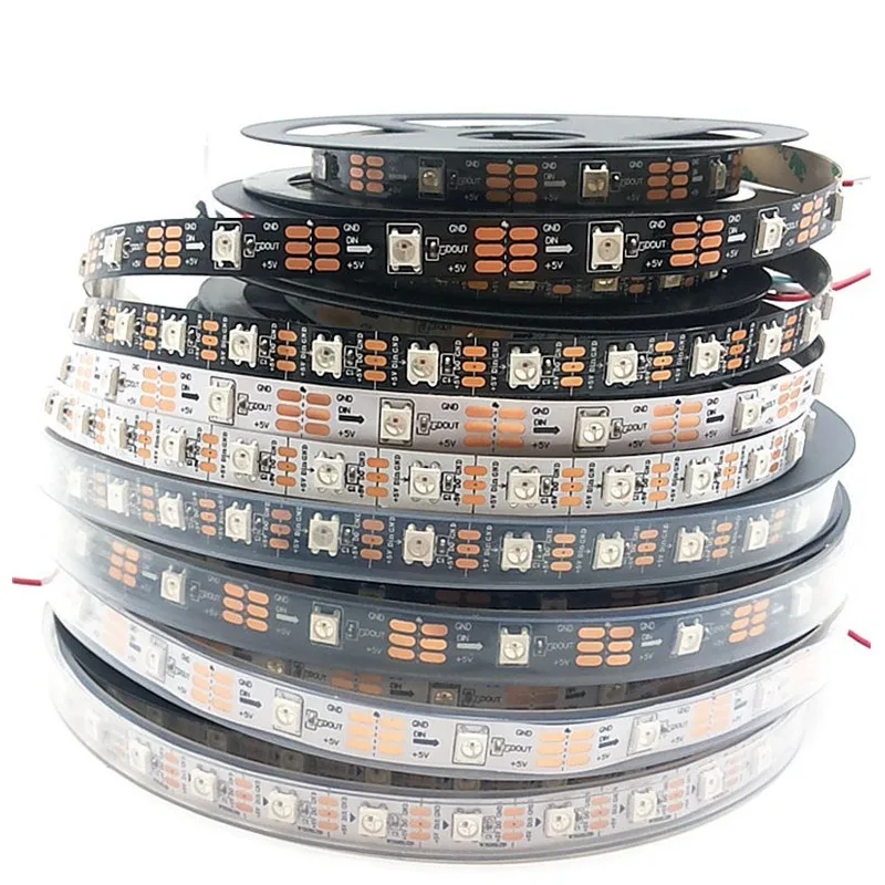 

DC 5V 1m/5m roll WS2812B RGB led strip 30/60/144leds/m ws2811ic Built-in individually addressable smart strip