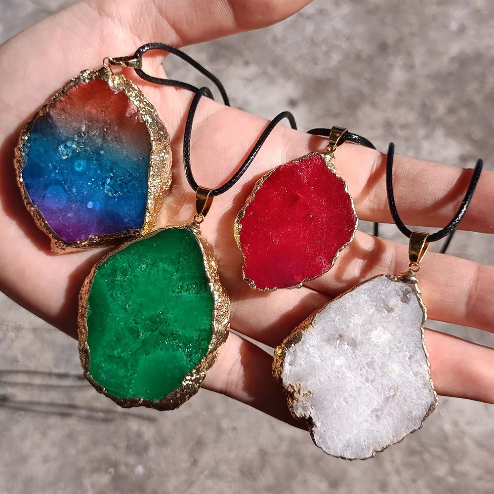 

Charms Natural Flower Druzy Pendants Necklace Irregular Gold plated Slice Agates Druzy Necklaces for Woman Jewelry