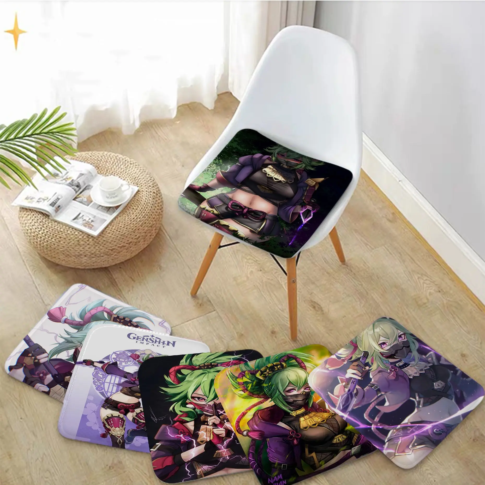 

Круглая подушка Genshin Impact Kuki Shinobu, нескользящий Декор для гостиной, дивана, стула, татами, офисные уличные садовые подушки