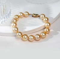 high end natural 7 510 11mm south sea genuine round golden pearl bracelet for woman free shipping jewelry bracelets