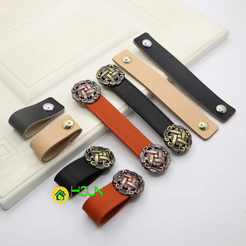 

2 pcs Chinese furniture cabinet wardrobe door black leather handle kitchen cabinet door cabinet TV cabinet drawer leather handle