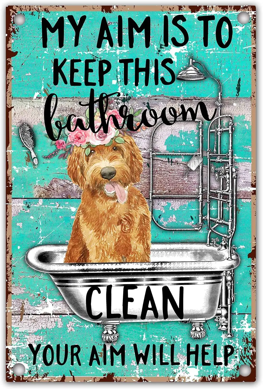 

Забавная цитата в ванную комнату, золотой пудель, собака в стиле ретро, фермерский дом, металлическая жестяная стена, идея подарка для золотого пуделя, собаки, любимой, хозяин овчины
