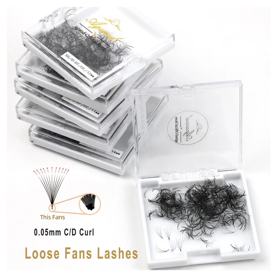 AGUUD Loose Fans Eyelashes Matte Black Premade Loose Fans Lashes Thin Pointy Base Cilios Russian Volume Eyelash Extension Trays