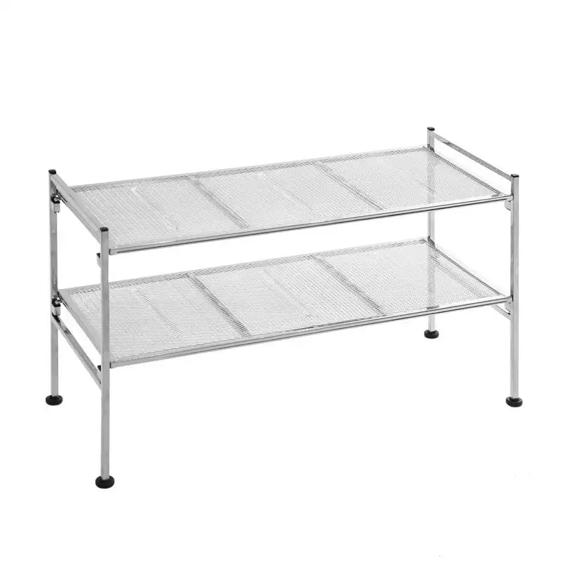 

2-Tier Steel Mesh Utility 9-Pair , 26.25" W x 11.75" D x 15.75" H, Silver Shoe Shelf Living Room Furniture