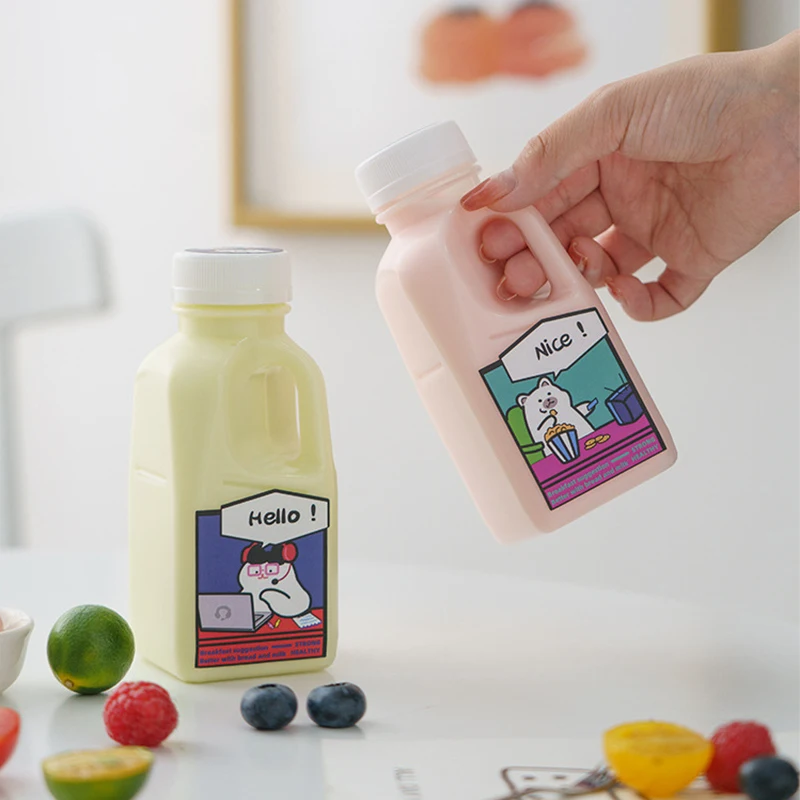 Прозрачная Детская Бутылка Для Воды Пластиковая Сока Молока С Крышкой Походная