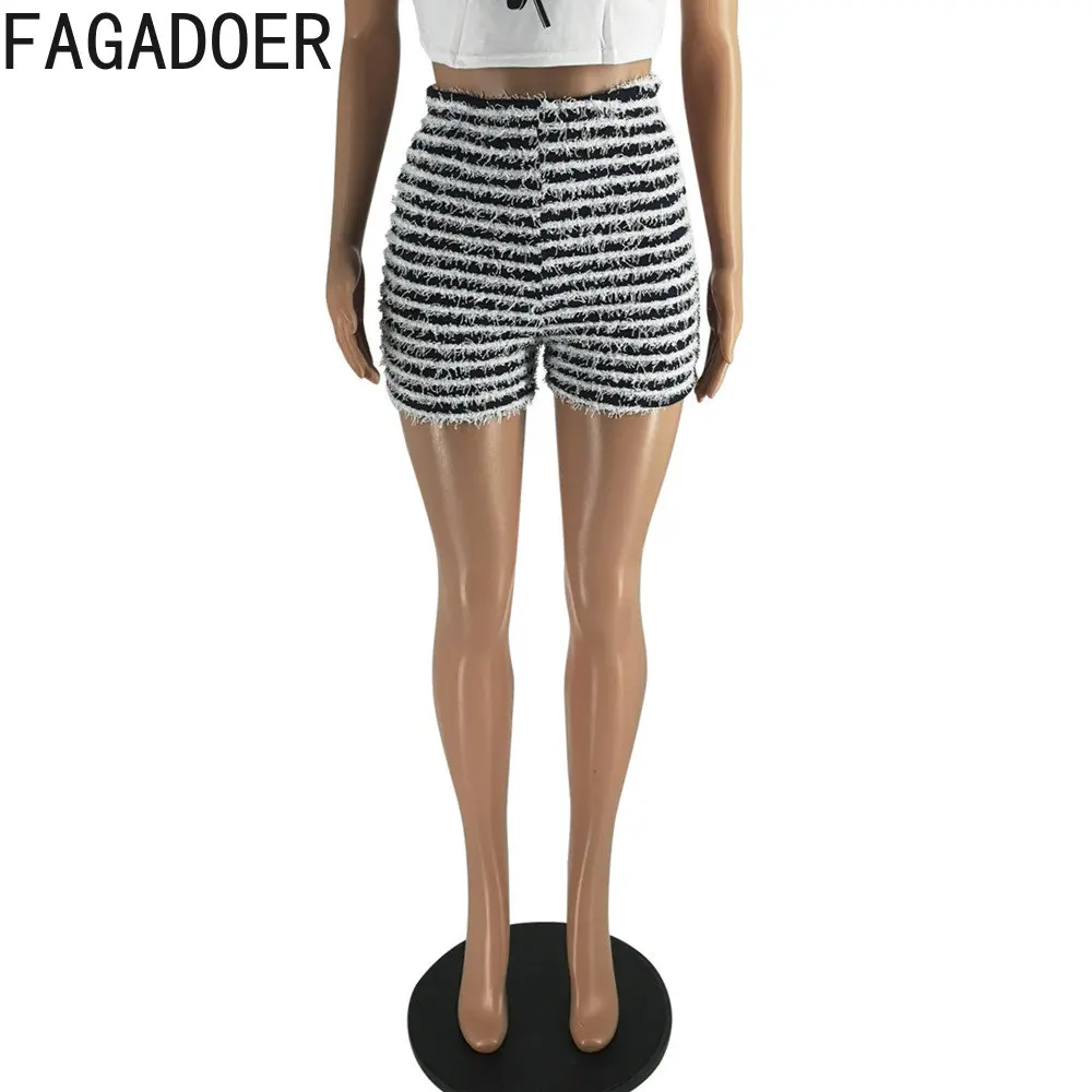 FAGADOER Fashion Stripe Printing Shorts Women High Waist Skinny Clothing Casual Solid Color Matching Bottoms Summer New Shorts