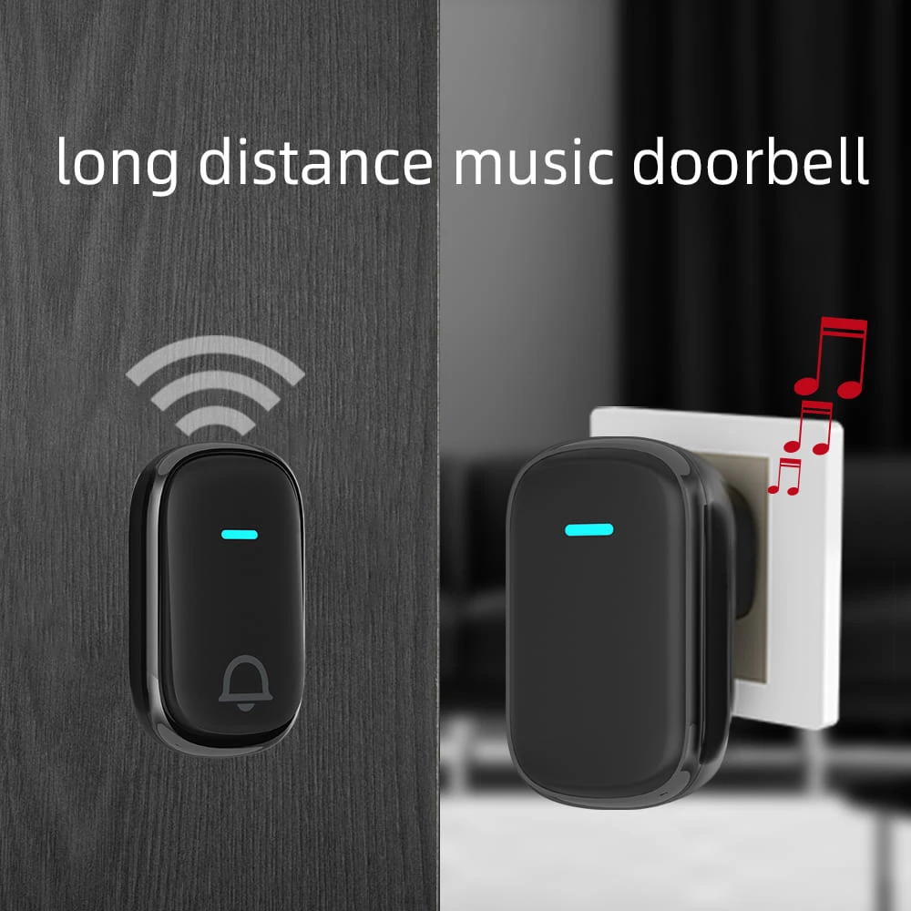 

Wireless Waterproof Doorbell 300m Range US EU Plug Home Intelligent Door Bell 38 Ringtones 5 Volume Ring Transmitter Doorbell